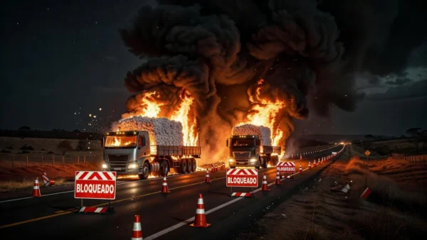 Incêndio em duas carretas de algodão na rodovia DF-130
