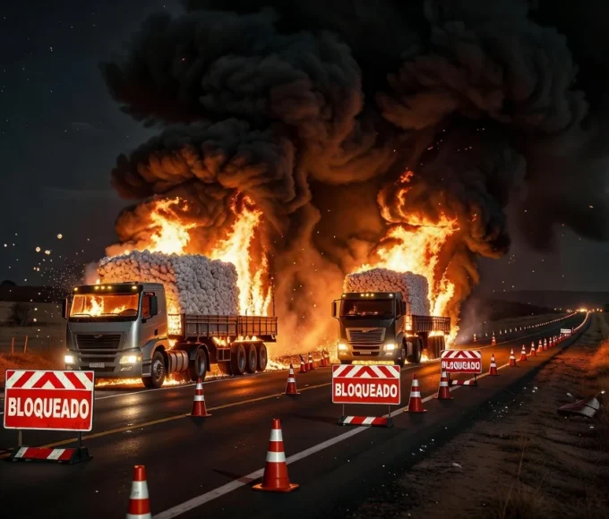 Incêndio em duas carretas de algodão na rodovia DF-130