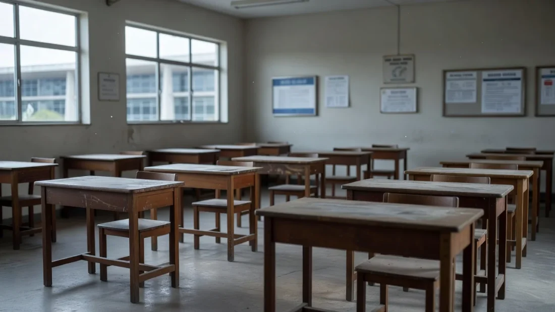Sala de aula vazia em escola do legislativo com projeto Infância Cidadã