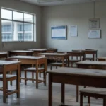 Sala de aula vazia em escola do legislativo com projeto Infância Cidadã