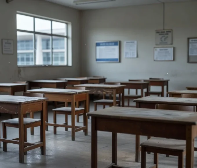 Sala de aula vazia em escola do legislativo com projeto Infância Cidadã