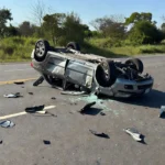 Carro capotado na BR-040 em Santa Maria