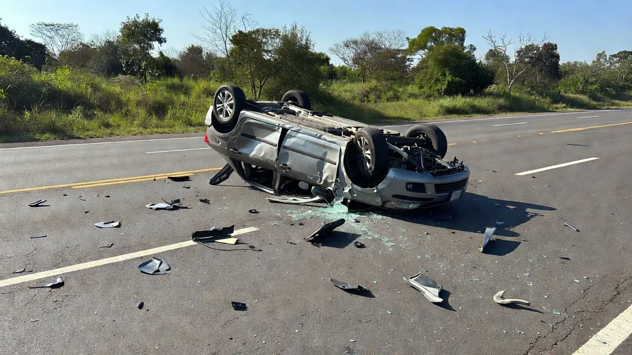 Carro capotado na BR-040 em Santa Maria