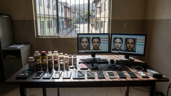 Evidências apreendidas em operação policial contra quadrilha de deepfakes e suplementos ilegais