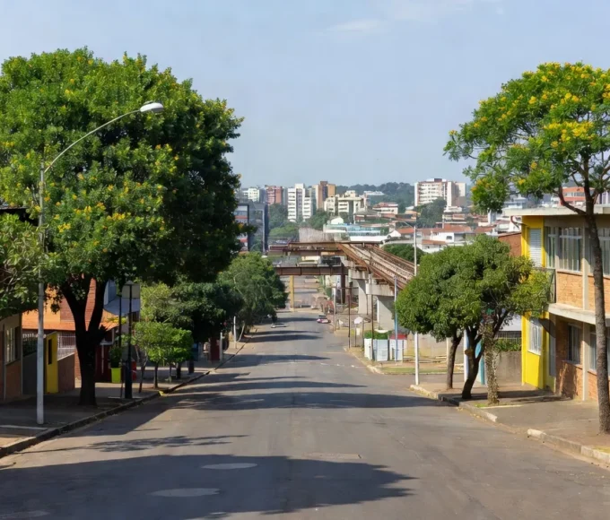 Rua no Núcleo Bandeirante em Brasília durante campanha com anúncio de metrô
