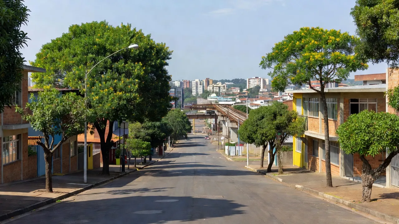 Rua no Núcleo Bandeirante em Brasília durante campanha com anúncio de metrô