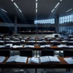 Plenário da Câmara Legislativa do DF com documentos de orçamento