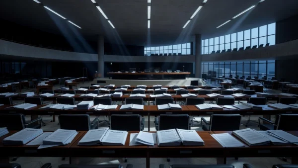 Plenário da Câmara Legislativa do DF com documentos de orçamento
