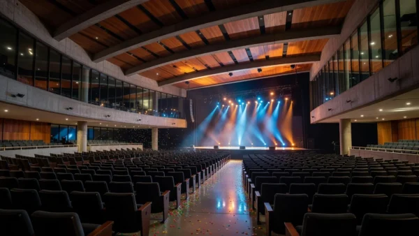 Auditório do Sesc-DF em Brasília com iluminação de palco para evento cultural