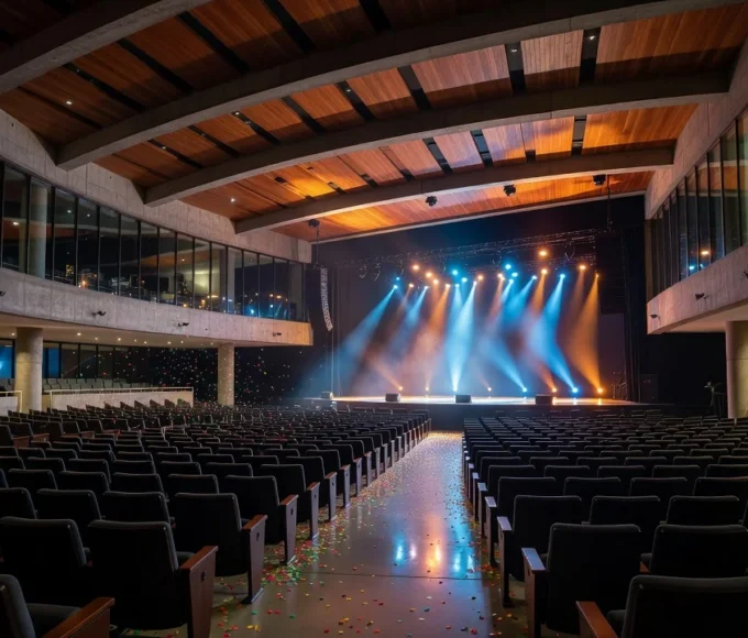Auditório do Sesc-DF em Brasília com iluminação de palco para evento cultural