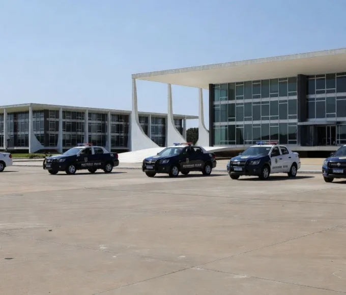 Viaturas da PMDF reforçando policiamento na Praça dos Três Poderes em Brasília