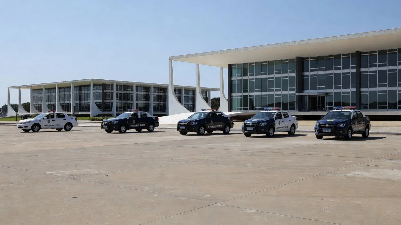Viaturas da PMDF reforçando policiamento na Praça dos Três Poderes em Brasília