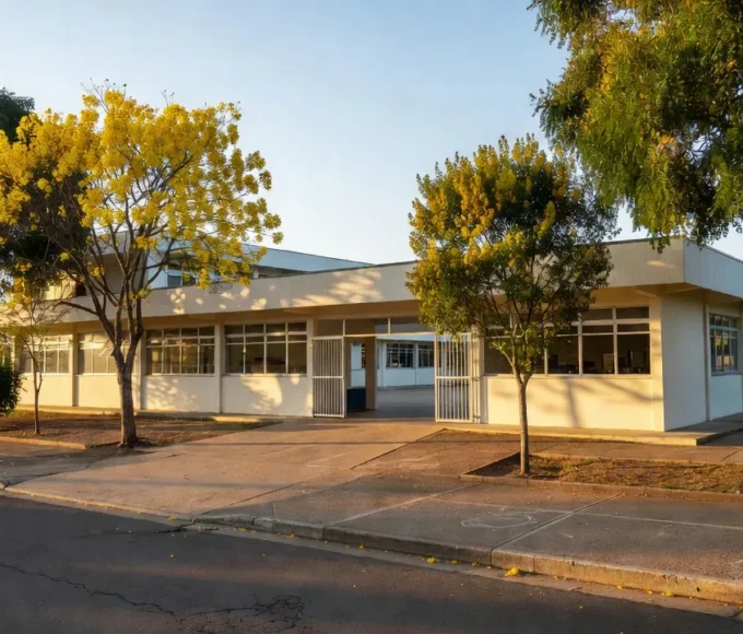 Fachada de escola no Distrito Federal com luz natural