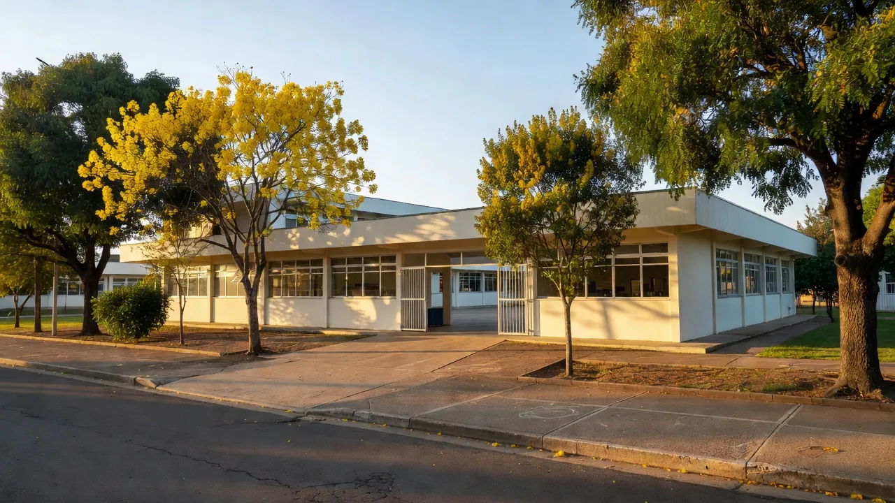 Fachada de escola no Distrito Federal com luz natural