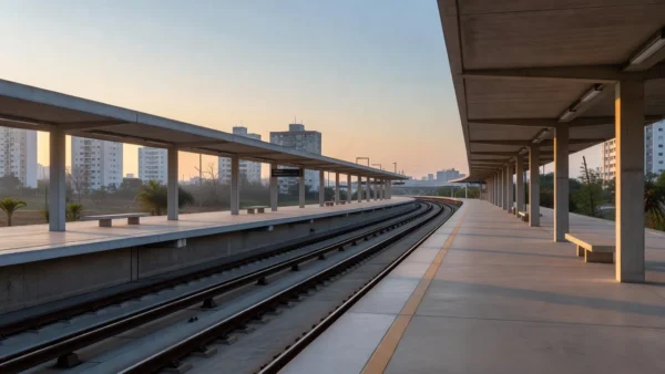 Estação de metrô e VLT em Brasília com luz natural, representando investimentos em transporte no DF
