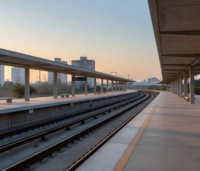 Estação de metrô e VLT em Brasília com luz natural, representando investimentos em transporte no DF