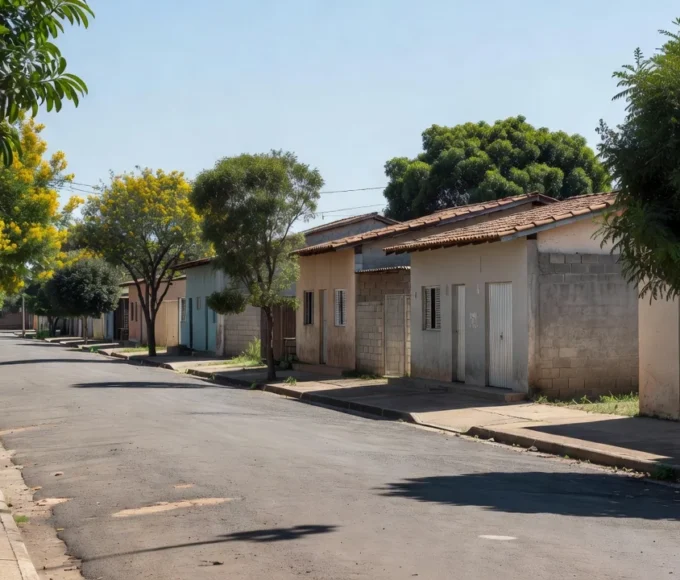 Rua residencial no Recanto das Emas, Brasília, sob luz natural.