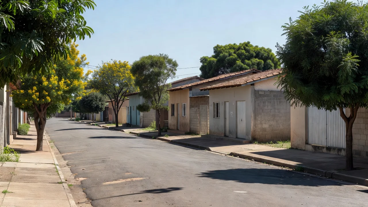 Rua residencial no Recanto das Emas, Brasília, sob luz natural.