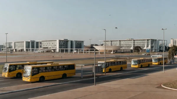 Ponto de ônibus no DF com veículos parados, representando reajuste de rodoviários