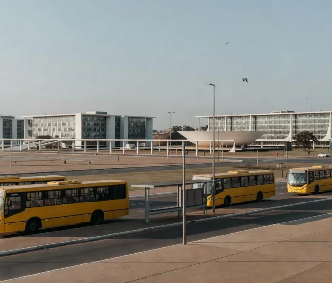 Ponto de ônibus no DF com veículos parados, representando reajuste de rodoviários