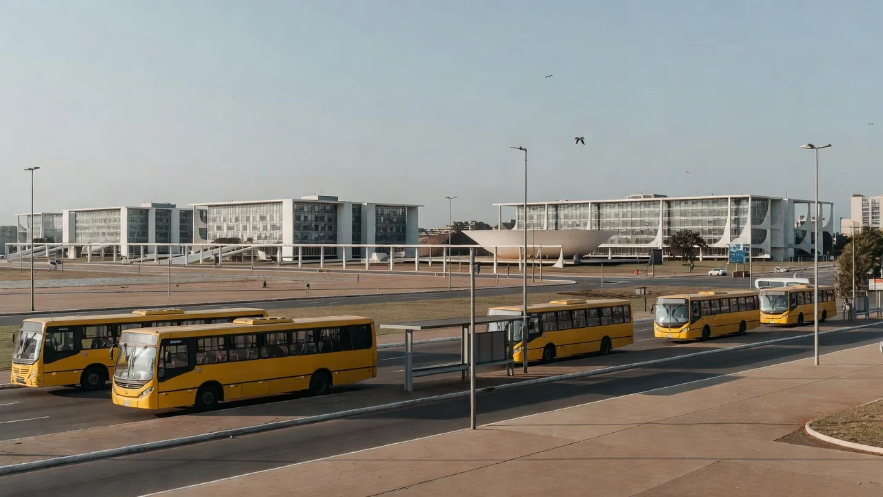 Ponto de ônibus no DF com veículos parados, representando reajuste de rodoviários